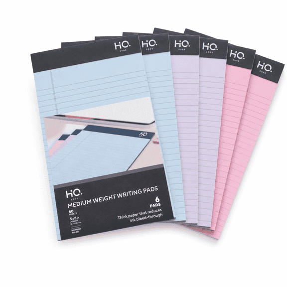 HQ Edge Legal Pads, 5 x 8 Inches Writing Pads, Assorted Colors, 50 Sheets Each, 70 GSM Paper, Pack of 6