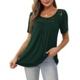 thumbnail image 3 of a.Jesdani Womens Tops Plus Size Short Sleeve Dark Green Shirts Lace Pleated Tunic Tops 3XL, 3 of 8