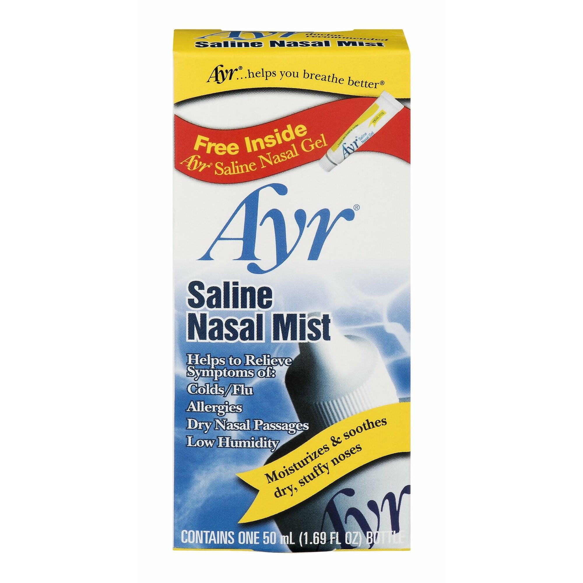 Ayr Saline Nasal Mist Non-Medicated Alcohol & Gluten Free 50 ml, 6-Pack