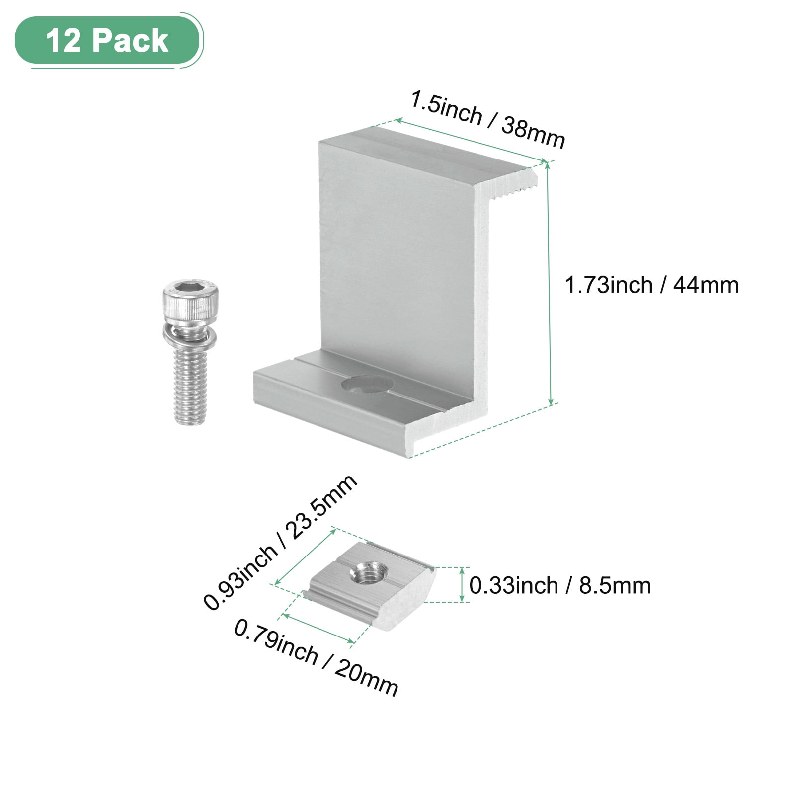 Uxcell 12-Pack Solar Panel Mounting 40mm Z Clip Lightweight Corrosion-free Aluminum Anodized Solar End Clamp White
