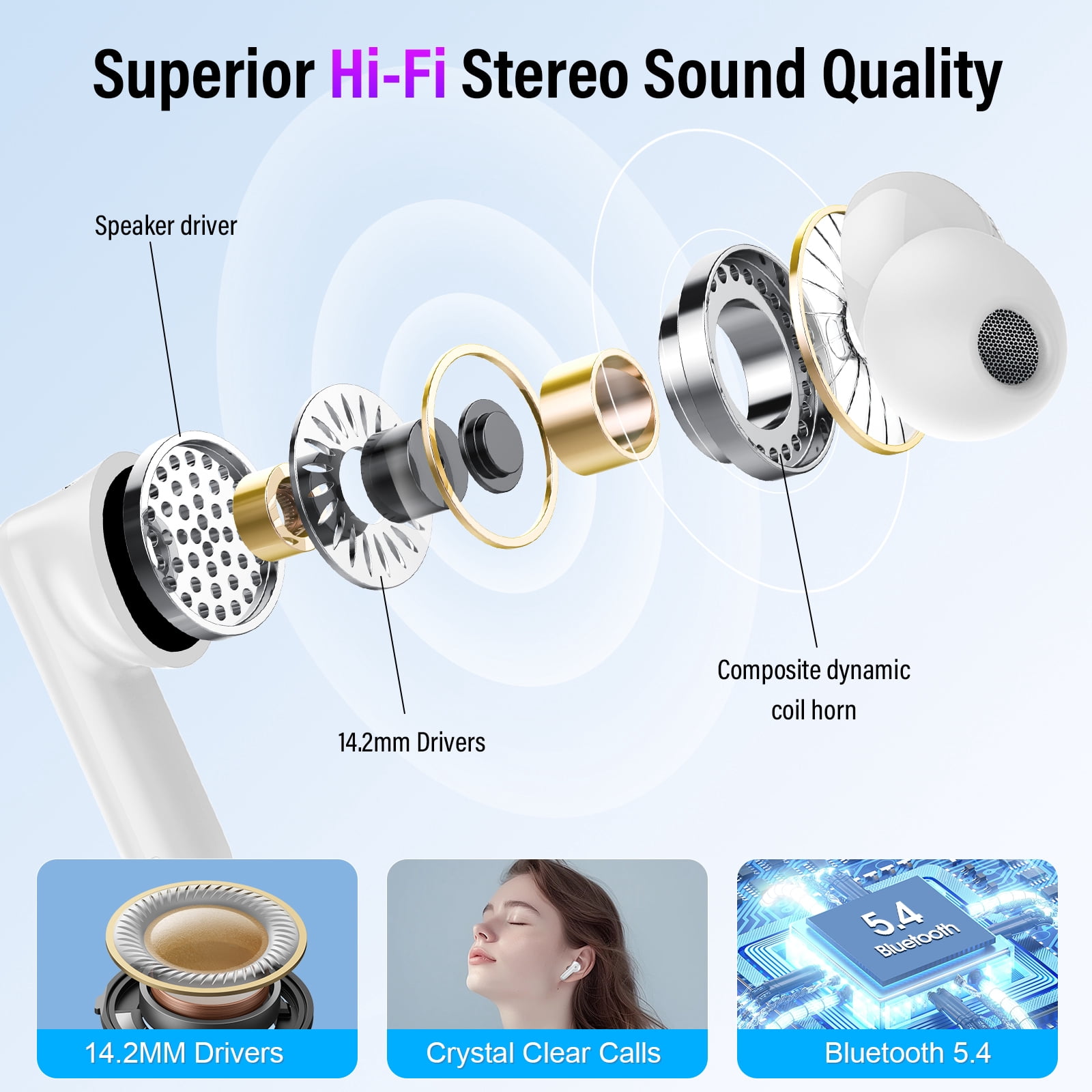 Touch Screen Wireless Earbuds, Bluetooth 5.4 Ear Buds with Multifunctional with ENC Noise Cancelling MicClear Calls Earphones, 48H Bass Stereo Headphones, IP7 Waterproof Headphones for Workout