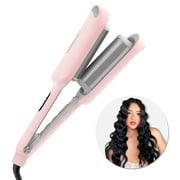 TYMO ROVY Curling Iron & Hair Crimper with 3 Barrels, Ionic Deep Waver Hair Styling Tool, Dual Voltage, Easy to Use,1.25 Inch, Pink