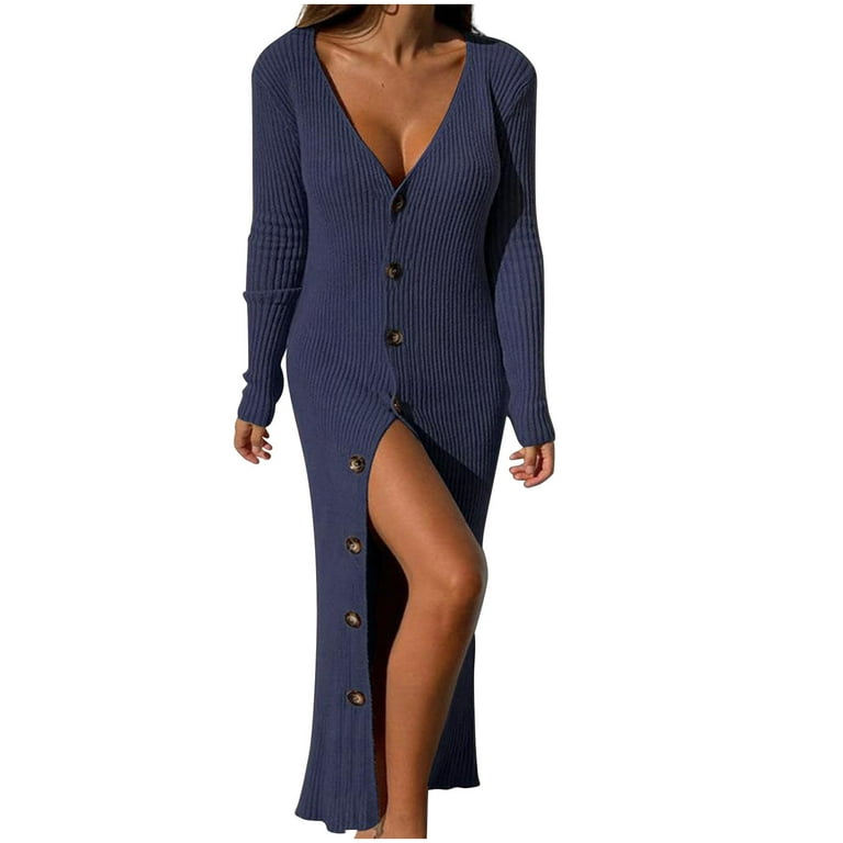 Women's Sexy Slim Fit Dress 2022 Autumn Winter Elegant Solid O