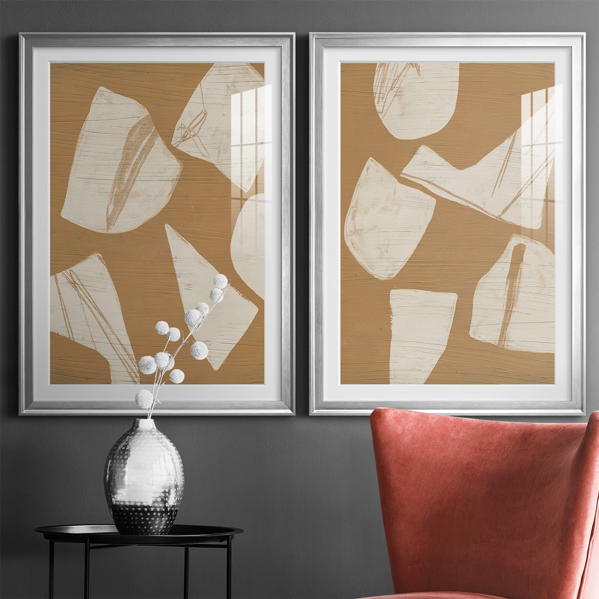 Wexford Home Piecemeal I Premium Framed Print, 18.5" x 24.5" - Ready to Hang, Silver (Set of 2)