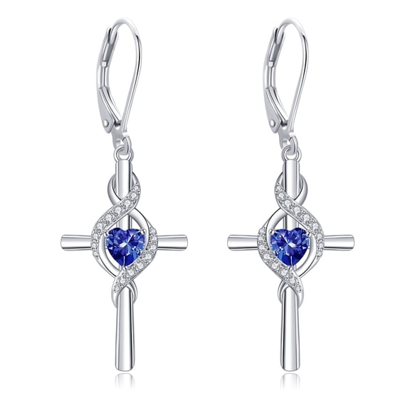 Cross Earrings for Women 925 Sterling Silver Cross Birthstone Dangle Drop Earrings Infinity Cross Religious Jewelry Gifts for Women