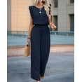 thumbnail image 4 of Jumpsuits for Women 2025 Summer Ruffle Sleeves Square Neck Rompers Drawstring Overalls with Pockets Dark Blue S, 4 of 9
