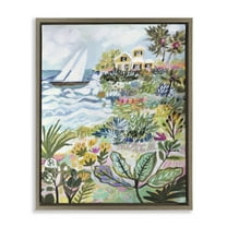 Stupell Industries Abstract Nautical Scene Landscape Painting Brown Floater Framed Canvas Art Print Wall Art, 25 x 31