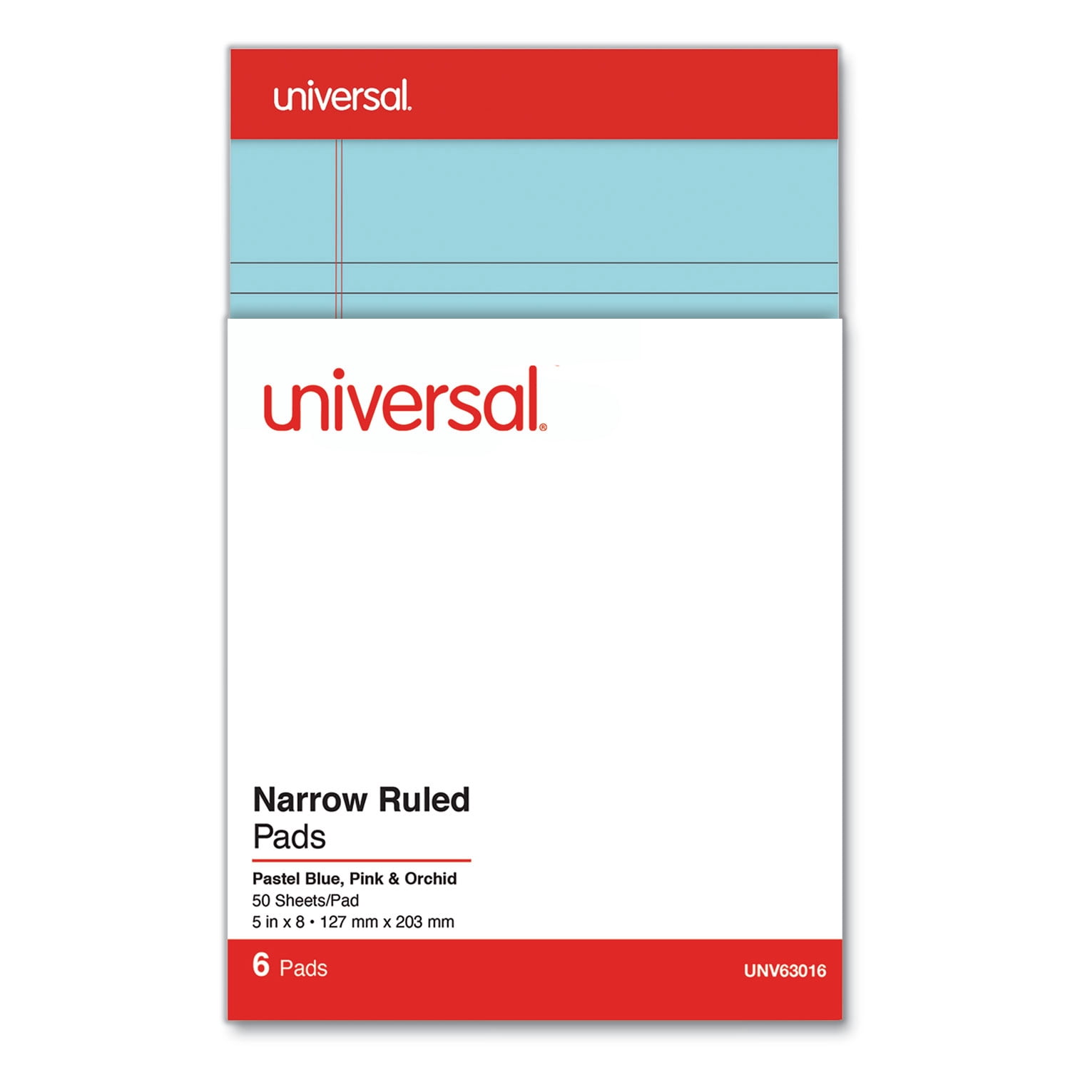 Perforated Ruled Writing Pads, Narrow Rule, Red Headband, 50 Assorted Pastels 5 x 8 Sheets, 6/Pack | Bundle of 2 Packs