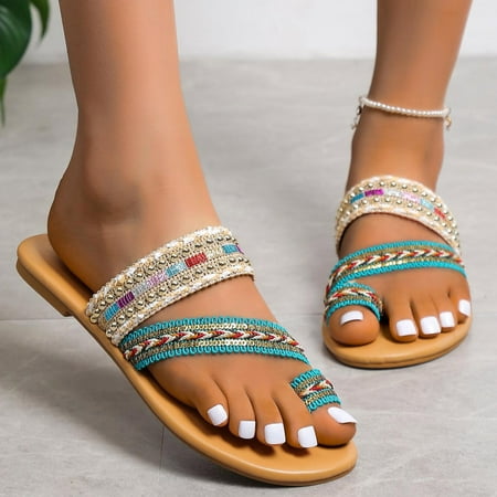 

FZM Women shoes Leisure Roman Style Weave Women s Color Summer Non Slip Slip On Flat Beach Open Toe Breathable Sandals Shoes Slippers