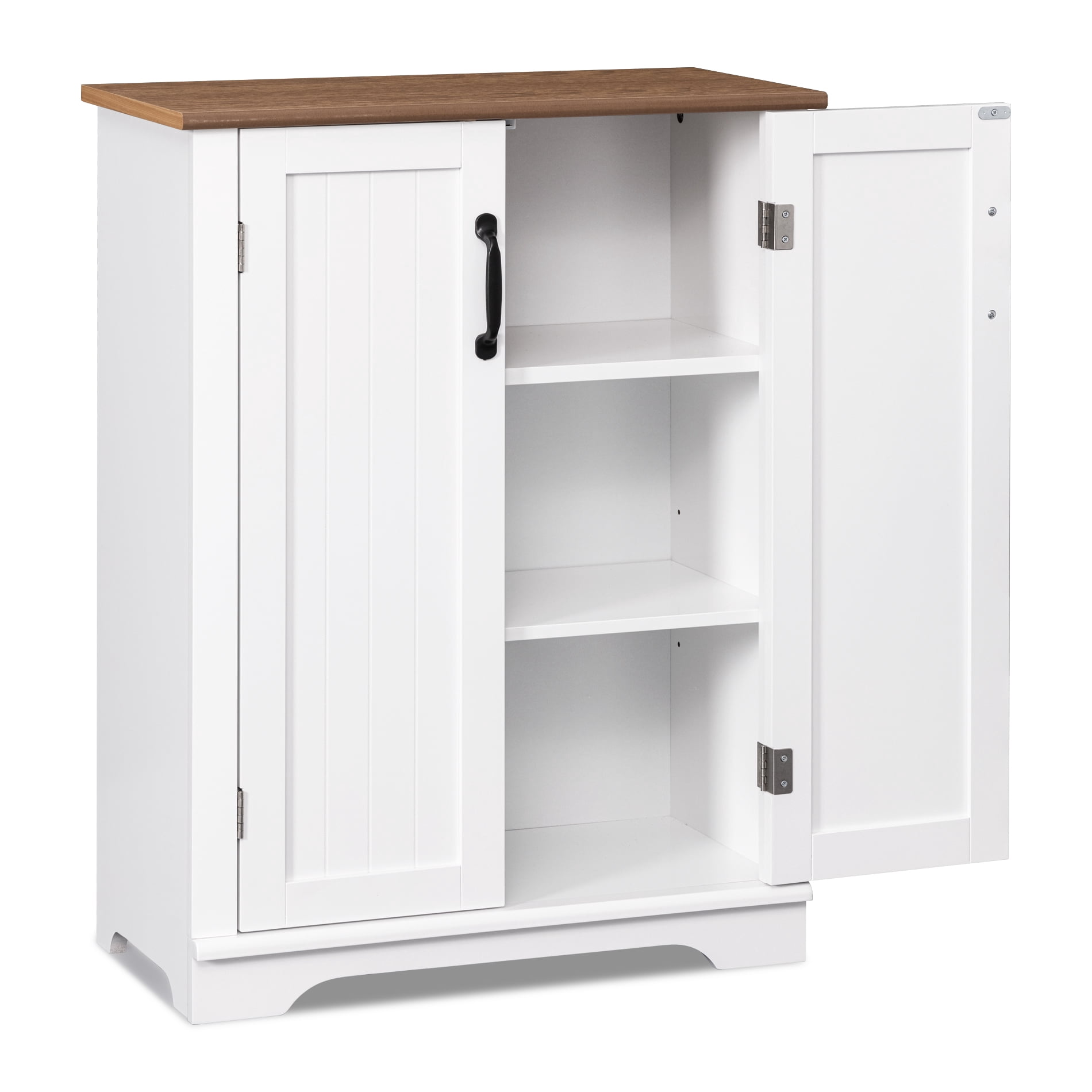 WAMPAT Free Standing 3 Tier Bathroom Cabinet, White Wood 31.5" Cupboard, White