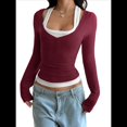 thumbnail image 1 of Camisetas Henley de Larga para Mujer, Blusa Básica Informal de Punto Acanalado con Botones y Corte Ajustado. Vino Tinto S, 1 of 7