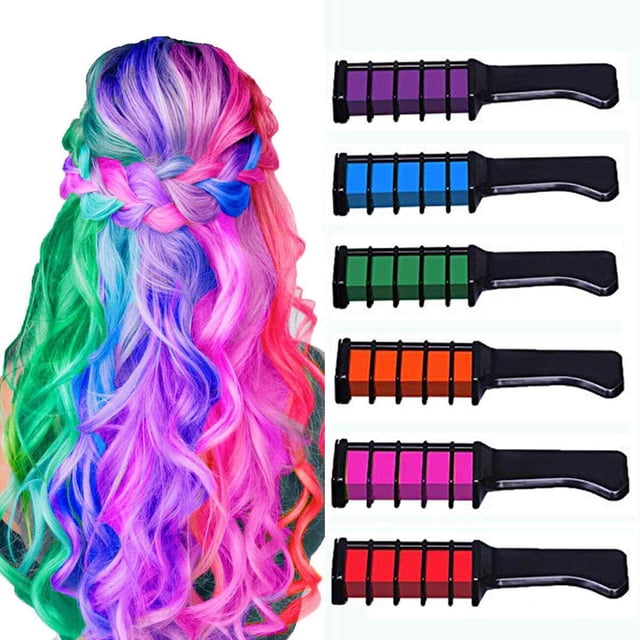 6 Pcs Tinte para el Cabello Tiza de cabellero Coloración Color de Cabello con Guantes Y Chal Desechable Adultos DIY Cosplay regalos 12 Yinane Peine de tiza para el cabello