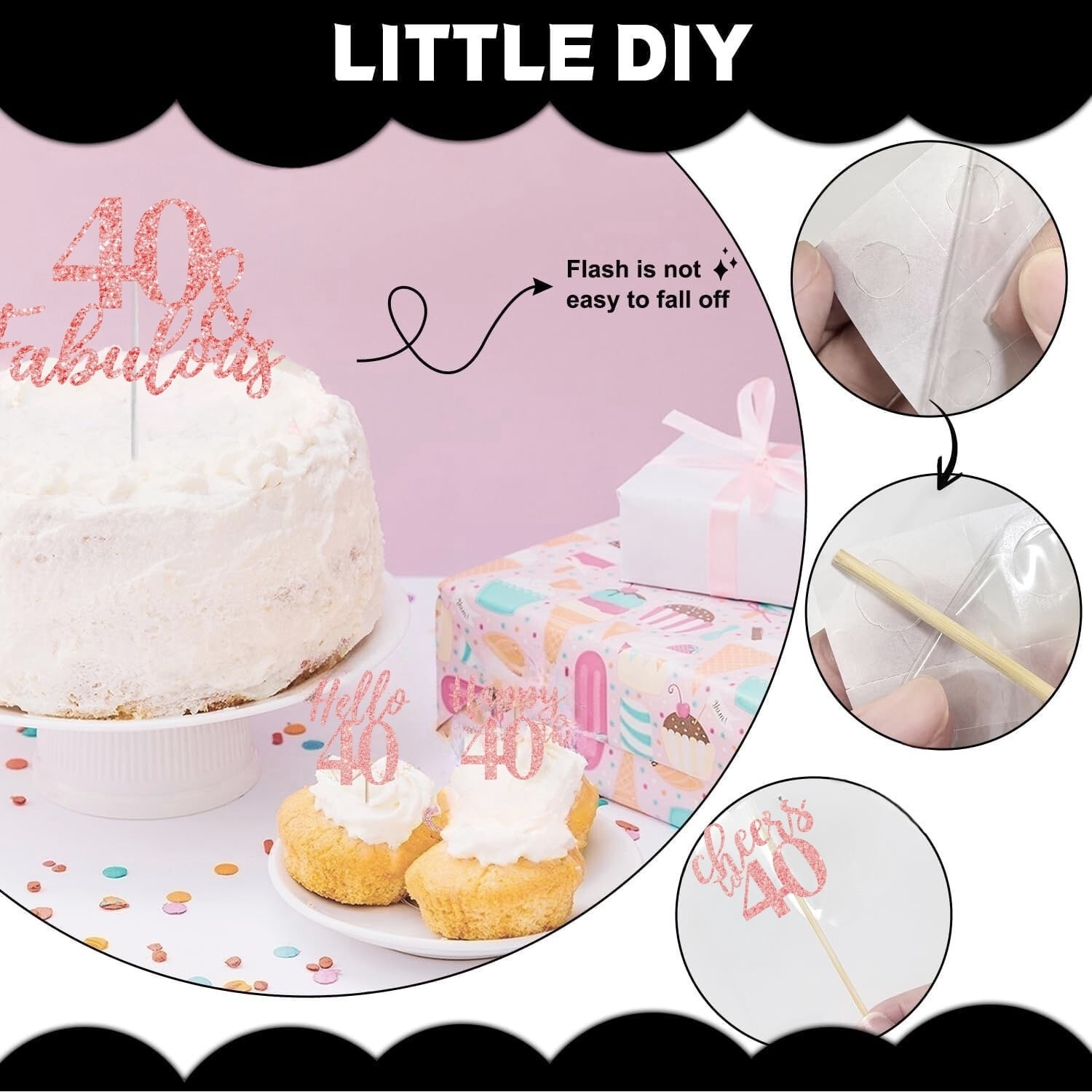 Happy Greetings 40th Birthday Party Decorations Kit Rose Gold Black for Women 45 Pieces