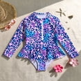 thumbnail image 7 of Girls Long Sleeve Rash Guard Swimsuit, Summer Leopard Butterfly Print Zip Front One Piece Bathing Suit, Kids UPF 50+ Swimwear for Beach Pool(Purple,5-6 Years), 7 of 7