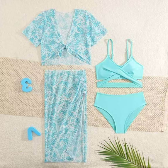 SHenli Girls Swimsuit Ruched Side Girls Bikini Adjustable Strap Tankini Set 3-Piece Ruffle Girls Bathing Suit cover Up