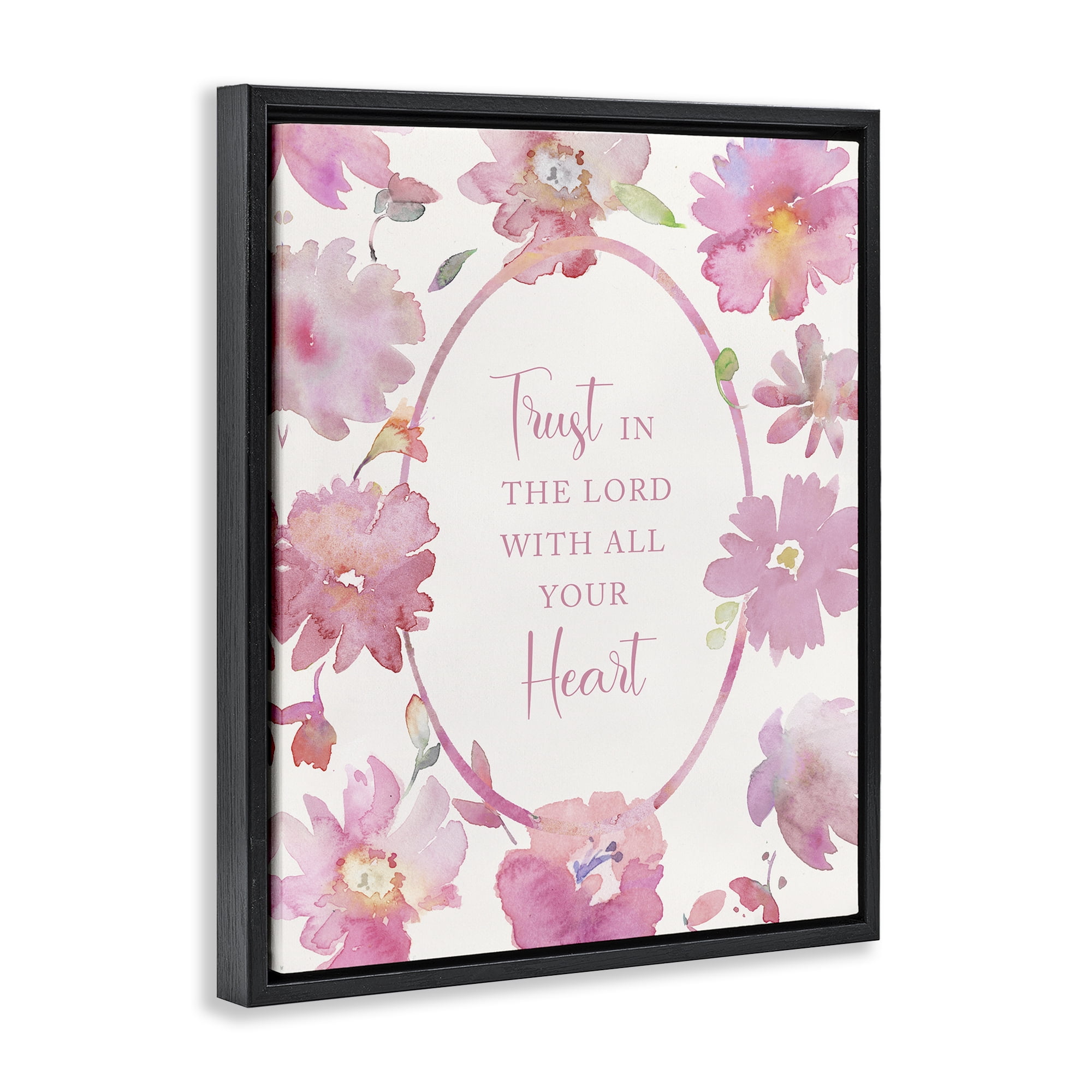 Stupell Industries Trust In The Lord Pink Blooms Black Framed Floater Canvas Wall Art, design by Theresa Heidel
