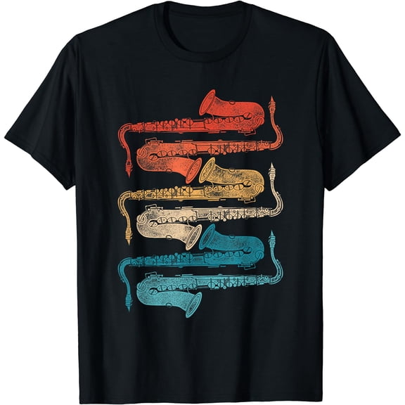 Retro Saxophone T-Shirt Black Small