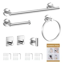 16" Hand Towel Bar, Toilet Paper Holder, 3 Robe Towel Hooks,Round Wall Mounted B