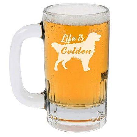 

12oz Beer Mug Stein Glass Golden Retriever Life is Golden