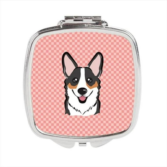 Carolines Treasures  Checkerboard Pink Corgi Compact Mirror - 2.75 x 3 x .3 In.