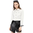 thumbnail image 3 of Chaqueta de mezclilla corta casual básica de manga larga con botones para mujer blanco M, 3 of 6