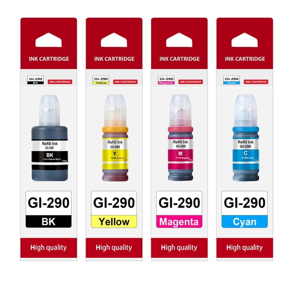 GI-290 Ink Bottles (4-Pack, Black Cyan Magenta Yellow) - GI290 GI-290 Ink Refill Replacement for Canon PIXMA G3200 G1200 G4210 G4200 Printer