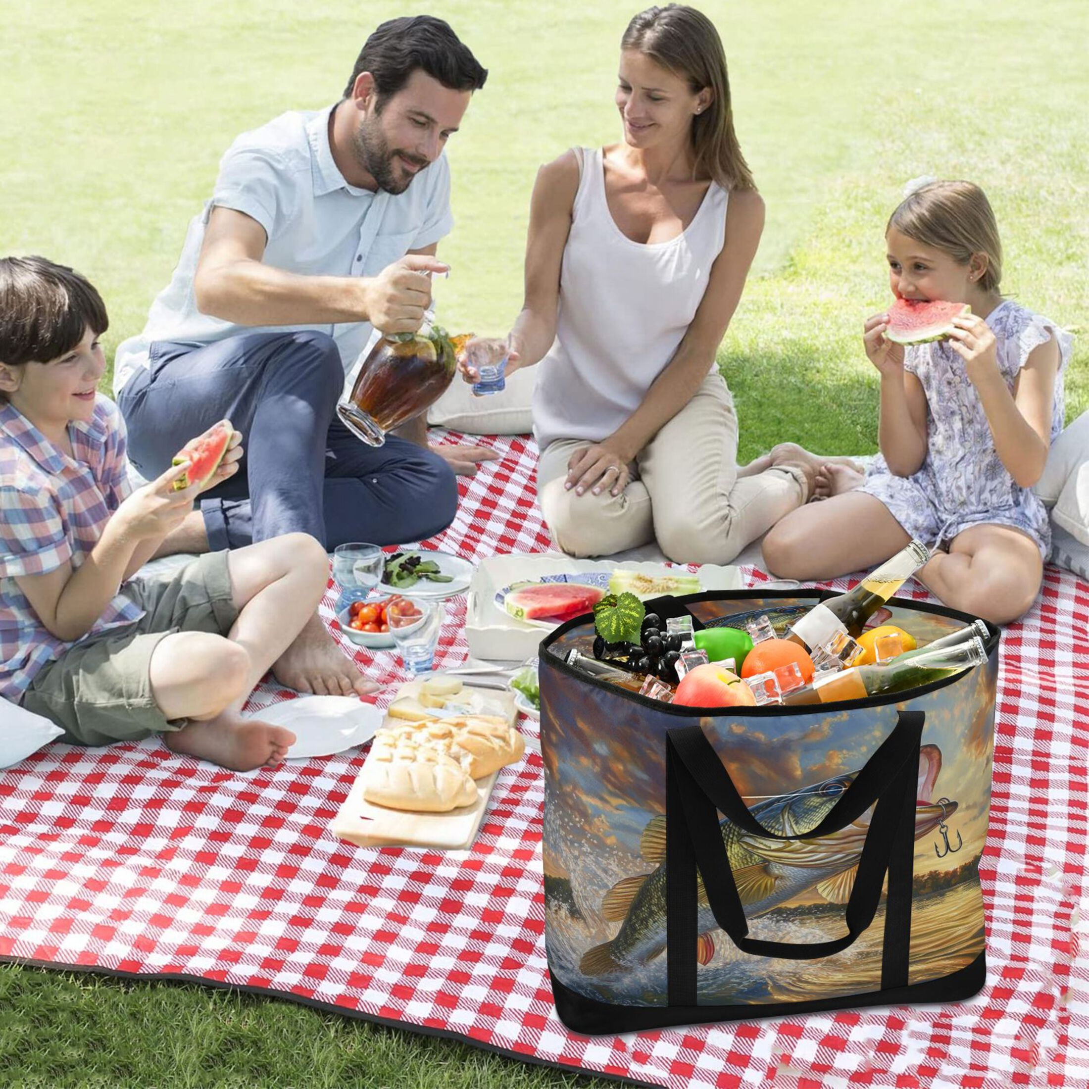 Large Hand-held Ice Pack Picnic Bag Insulation and Refrigeration Suitable for Shopping Picnics and Camping Golden Fish