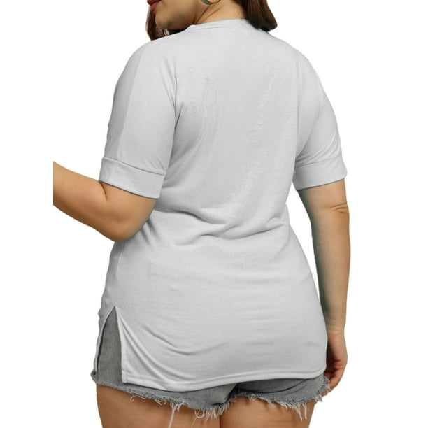 MAWCLOS Ladies Plus Size Tops Oversized Summer T Shirts V Neck T-shirt  Baggy Dailywear Short Sleeve Tee White L 