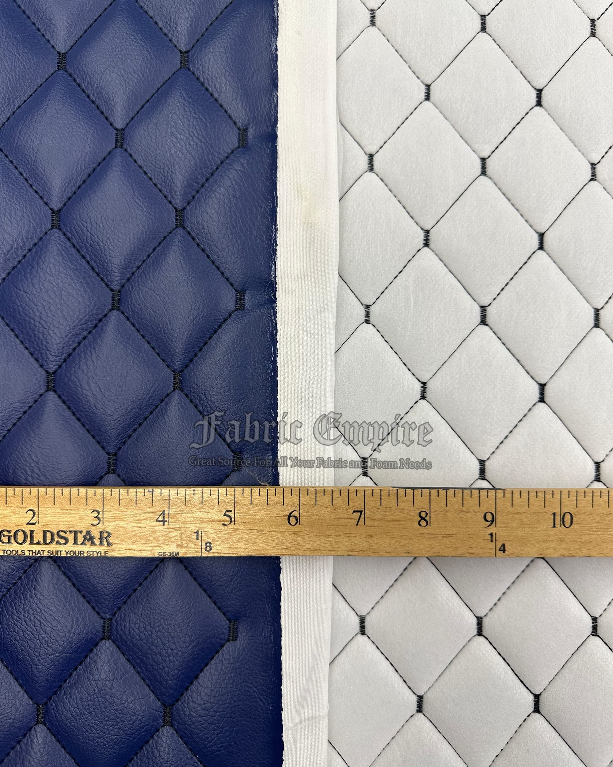 Vinyl Quilted Foam Fabric w 3/8" Foam Backing Upholstery / 52" Wide/Sold by Yard/ Stain Resistant, Water-Resistant, Faux Leather, Outdoor Cushions Seats (Blue w Hq Black Thread Yarn, Diamond 2"x3")