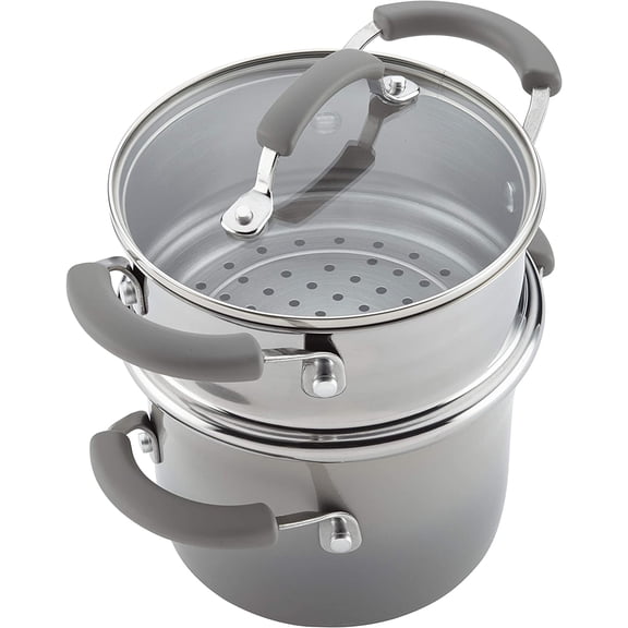 Brights Sauce Pot/Saucepot with Steamer Insert, 3 Quart, Two-Tone Sea Salt Gray