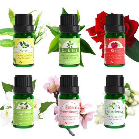 ASAKUKI Floral Essential Oils for Oil Diffuser, Floral Aromatherapy Oils for Skin and Sleep, 6 Pack