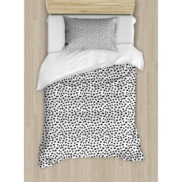 Black and White Duvet Cover Set Twin Size, Monochrome Abstract Sketch with Geometric Shapes Contemporary Design, Decorative 2 Piece Bedding Set with 1 Pillow Sham, Black and White, by Ambesonne