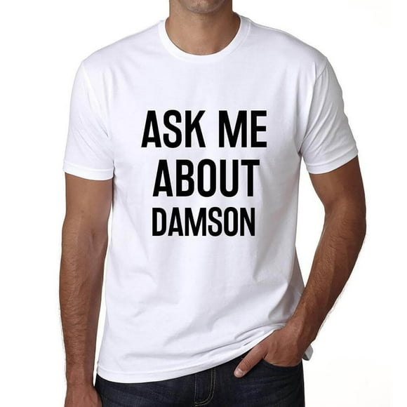 Men's Graphic T-Shirt Ask Me About Damson Eco-Friendly Limited Edition Short Sleeve Tee-Shirt Vintage Birthday Gift Novelty