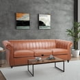 thumbnail image 2 of Harper & Bright Designs 84" Chesterfield Sofa Leather, PU Sofa with Channel Tufted Back, Classic 3 Seater Leather Couch Roll Arm, Nailhead Trim Sofa with Solid Wood Legs and Cushion, Brown, 2 of 9