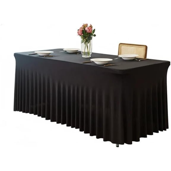 New Home Era 6 Ft Rectangle Tablecloth with Skirt – White Fitted Table Cover for 6 Foot Tables, Wrinkle-Free, Washable for Events, Parties & Weddings (4, Black - 100% Polyester)