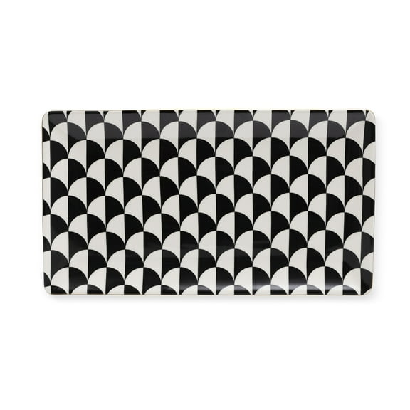 Thyme & Table Stoneware Oval Serve Platter, Black & White, Emmett Collection