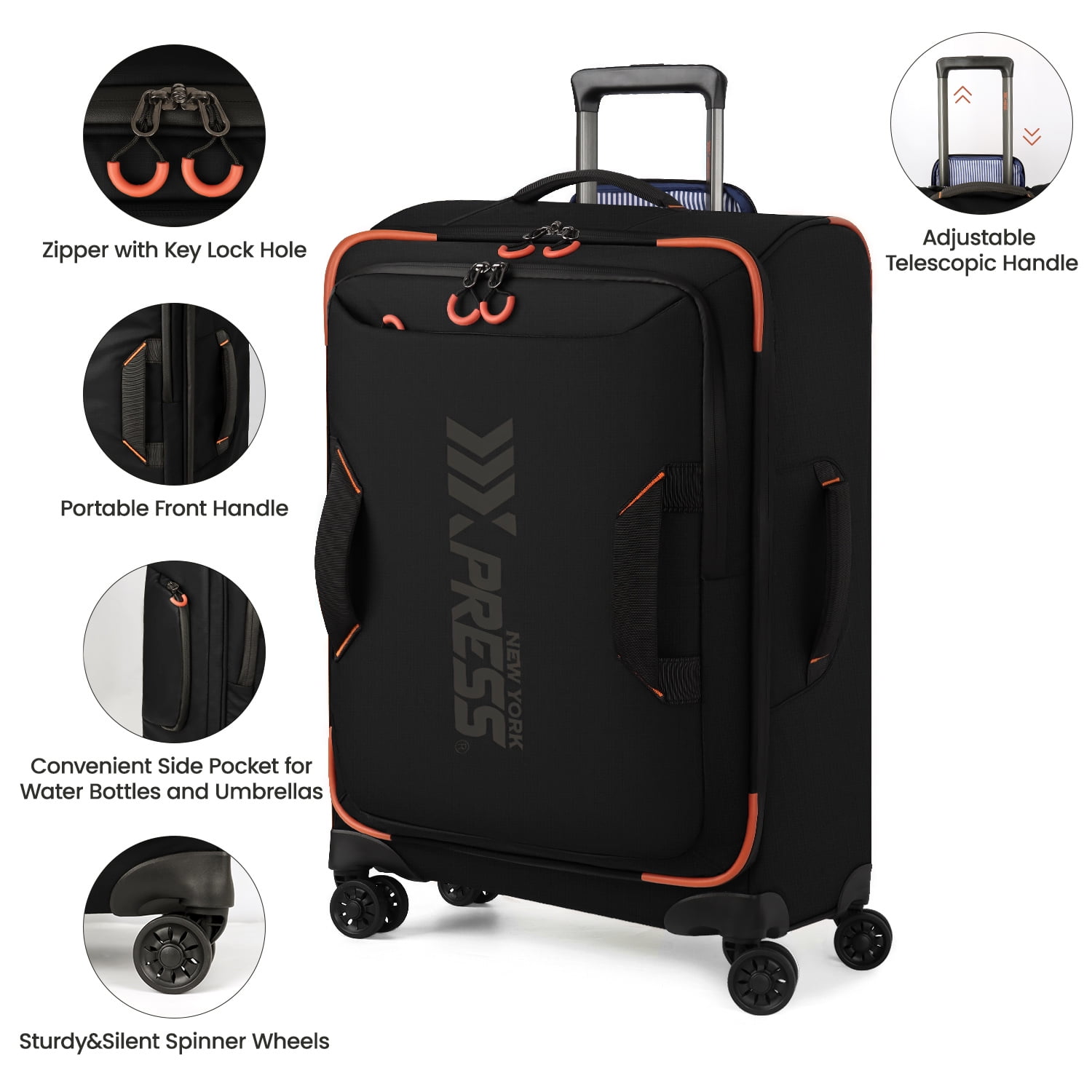 New York Xpress 30" Softside Large Checked Luggage, Lightweight Water-Resistant Upright Suitcase with Wheels, Black - TA8353