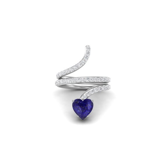 7MM Heart Shape Wrap Bypass Ring Natural Lapis 925 Sterling Silver Valentines Day Gifts Rings