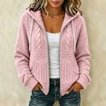 thumbnail image 2 of FENGYOU Womens Zip Up Hooded Cardigan Cable Knit Jacket Loose Casual Long Sleeve Outerwear with Pockets Drawstring Hood Pink XL, 2 of 6