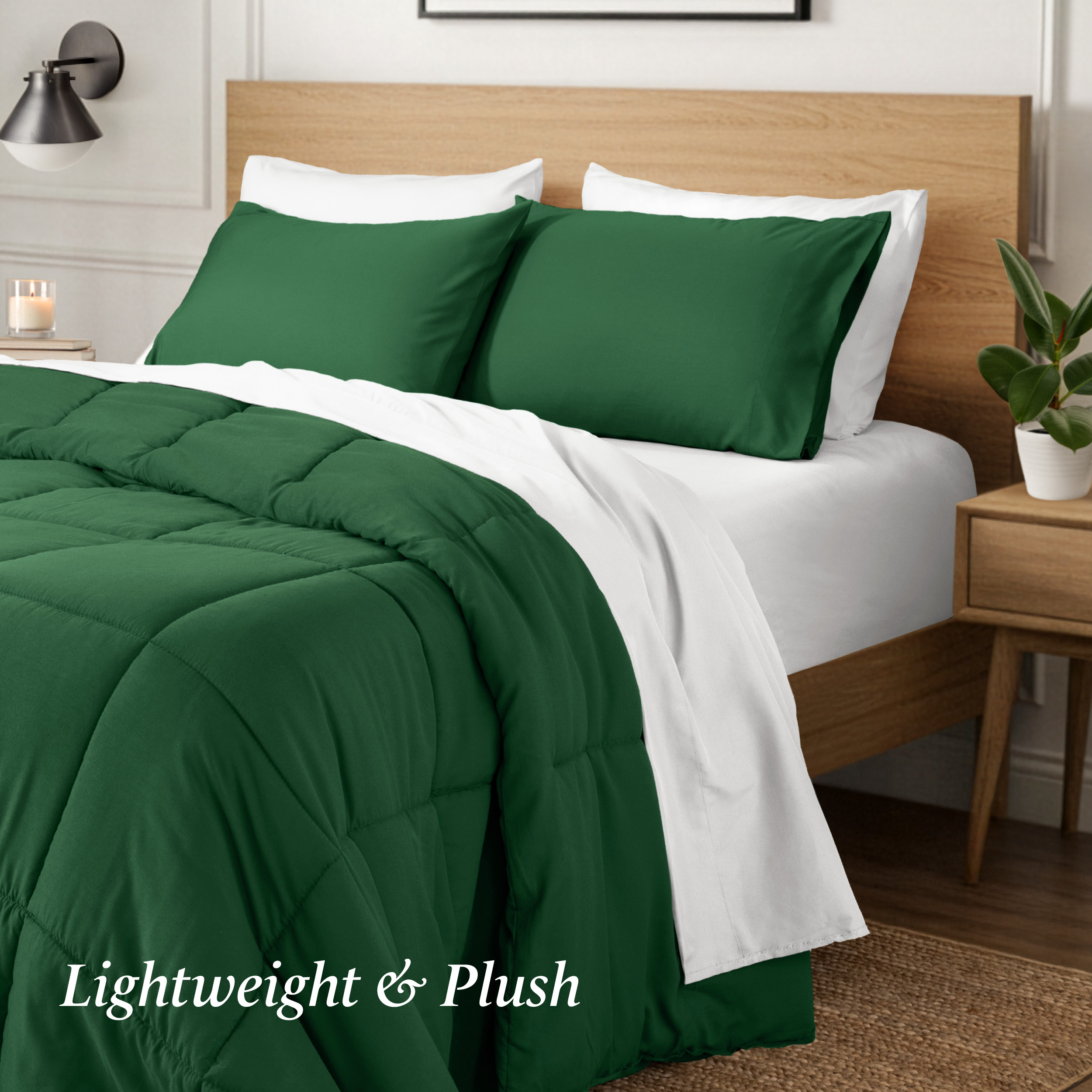 Ivy Union Comforter Set - Box Stitch - Easy Care Ultra-Soft Microfiber - All Season Warmth - Bedding Comforter - King - Forest Green