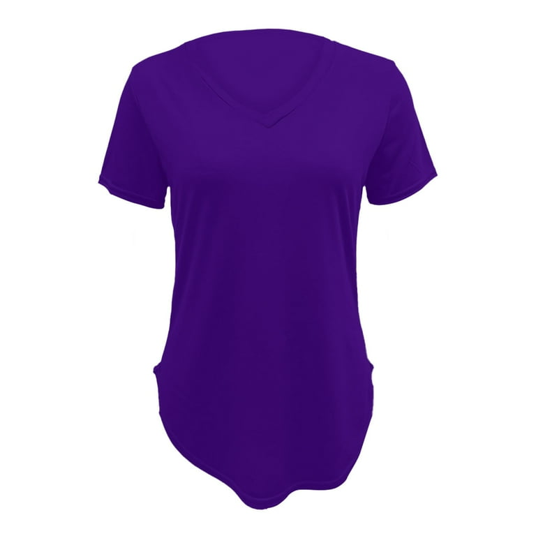 Elesomo Women's V-Neck Short Sleeve T-Shirt - Soft Cotton Summer Top In Purple (Large) | Casual Tee