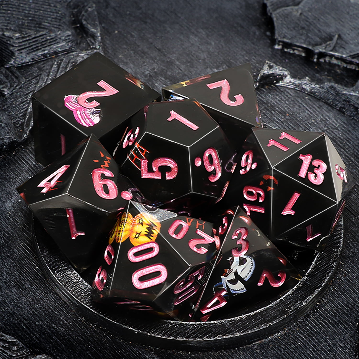 SWAJUJA Dark Fantasy Polyhedral DND Dice Set, 7 Pieces