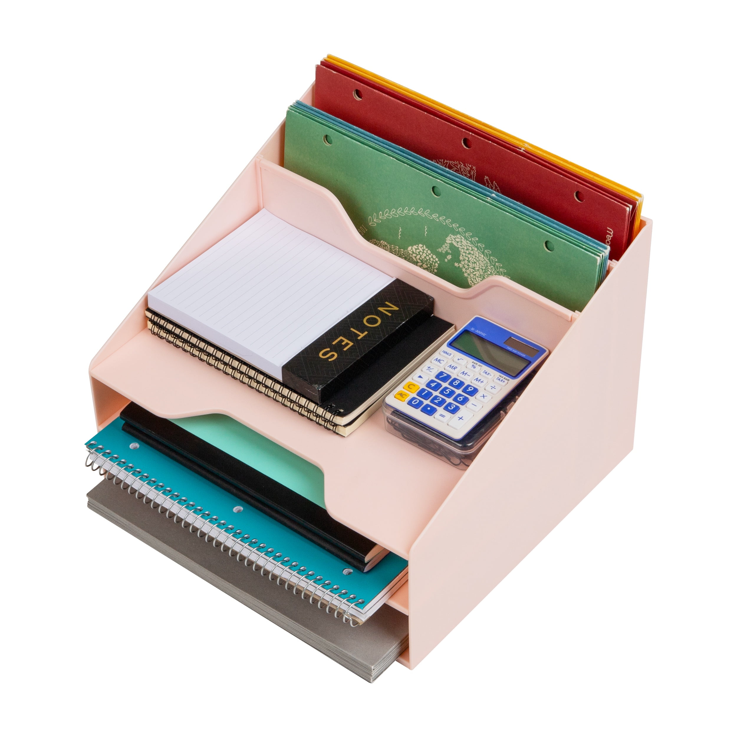 Mind Reader Desktop Organizer, Vertical File Holder, Paper Trays, Office, Plastic, 12.5"L x 11.75"W x 9.5"H, Pink