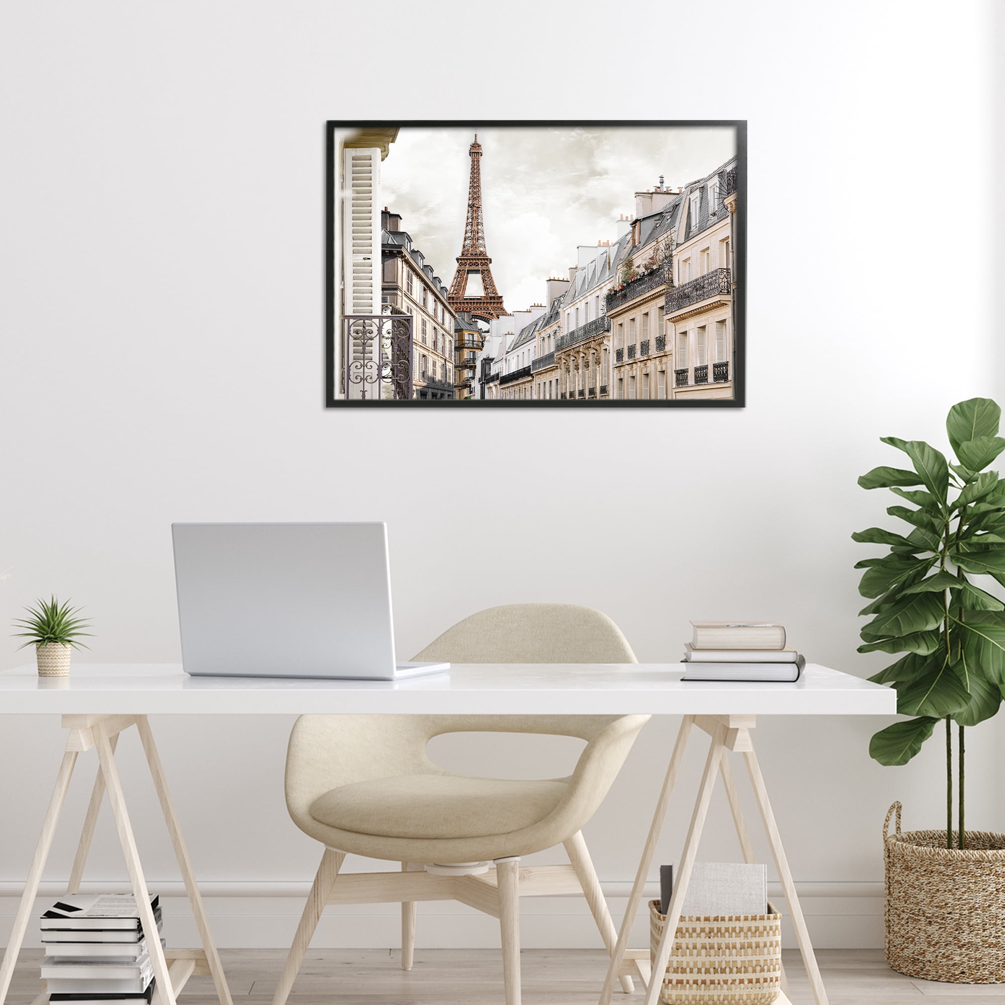 Stupell Industries Eiffel Tower Through Parisian Balconies Black Framed Giclee Art, design by CAD Designs