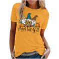 thumbnail image 1 of Blusa de manga corta con estampado de otoño y cuello redondo informal de verano para mujer Pompotops  hfajkhk139902, 1 of 4