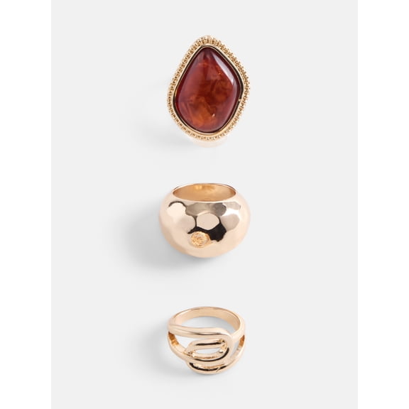 Scenario Women’s Gold Tone Statement Rings, 3-Piece Set