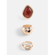 Scenario Women’s Gold Tone Statement Rings, 3-Piece Set