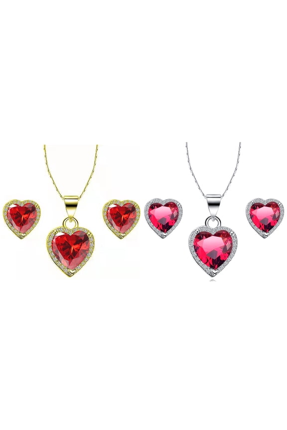 14k Yellow and White Gold 3Ct Ruby Full Necklace Set 18 inch Plated