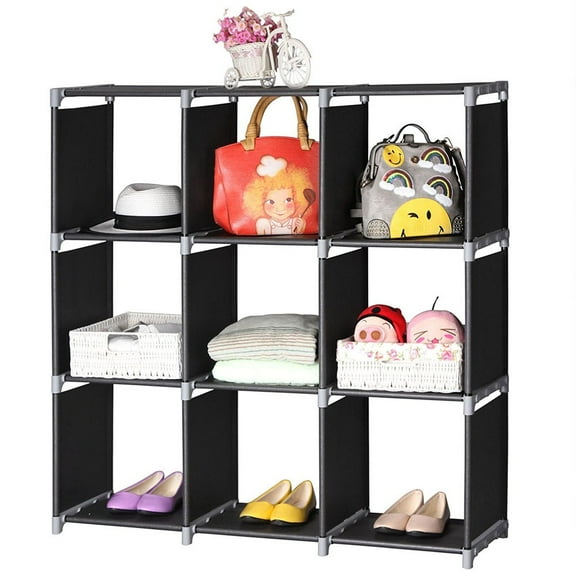Zimtown 3 Tier Plastic Storage Closet Organizer Shelf 9 Cube Cabinet Bookcase Black