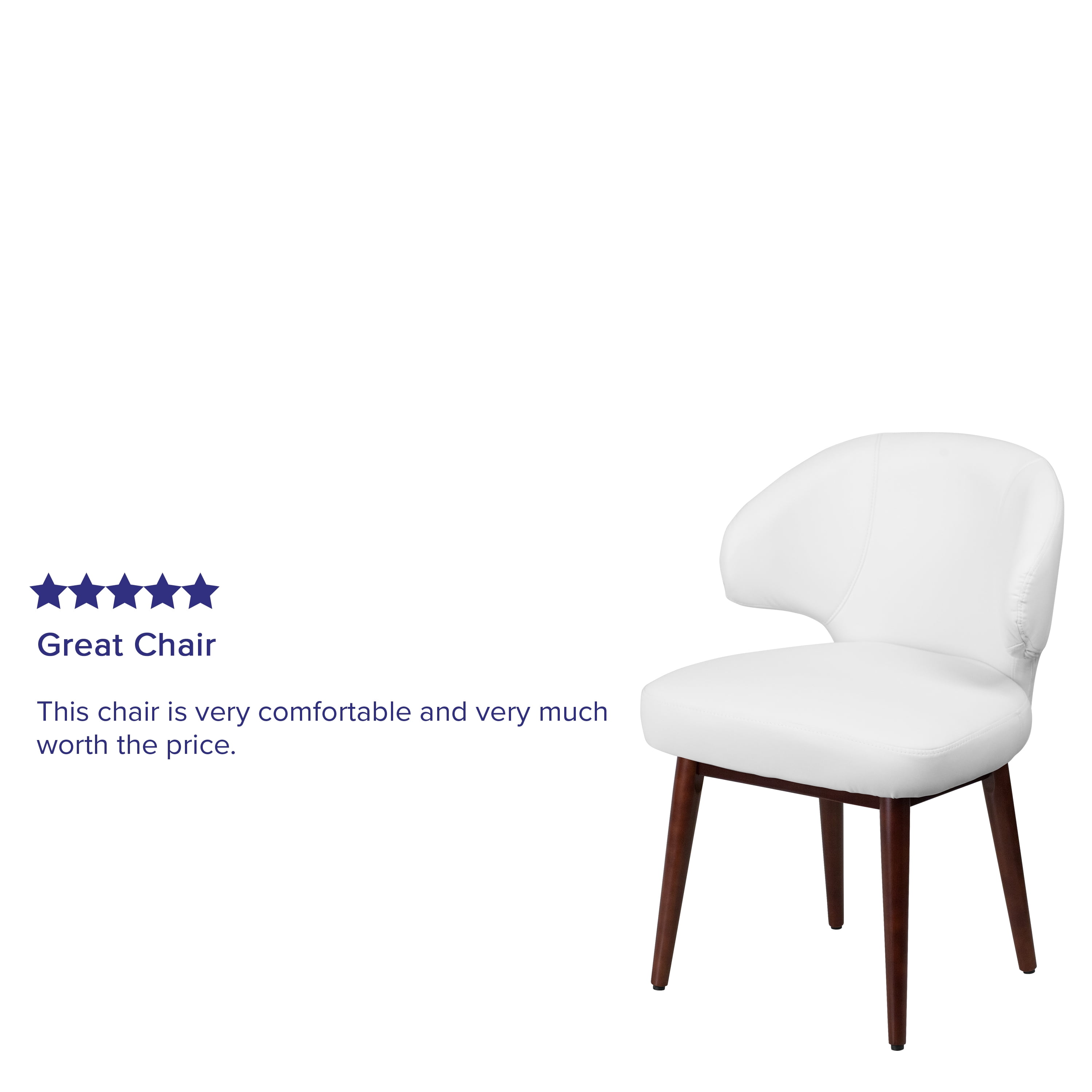 Flash Furniture Comfort Back Series White LeatherSoft Side Reception Chair with Walnut Legs